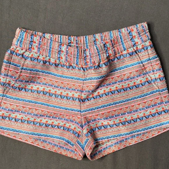 J. Crew Coral & Blue Patterned High-Waist Women's Shorts - Picture 1 of 4